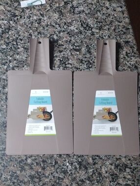 Lot Of 2 Foldable cutting board new 8" x 10  light brown color dishwasher Safe